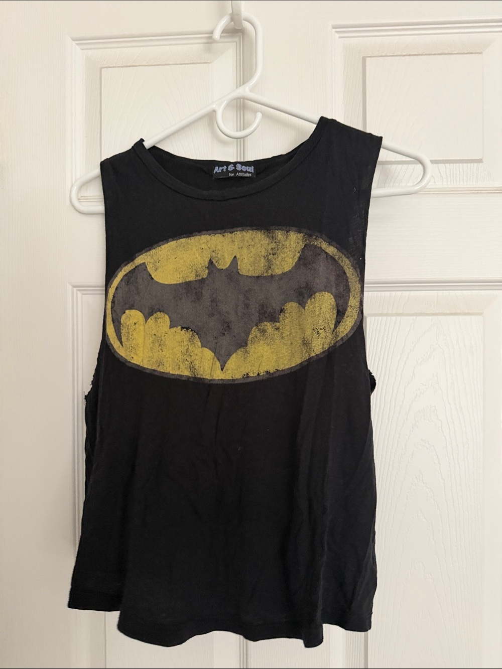 Distressed Womens Muscle Gym Tee Batman